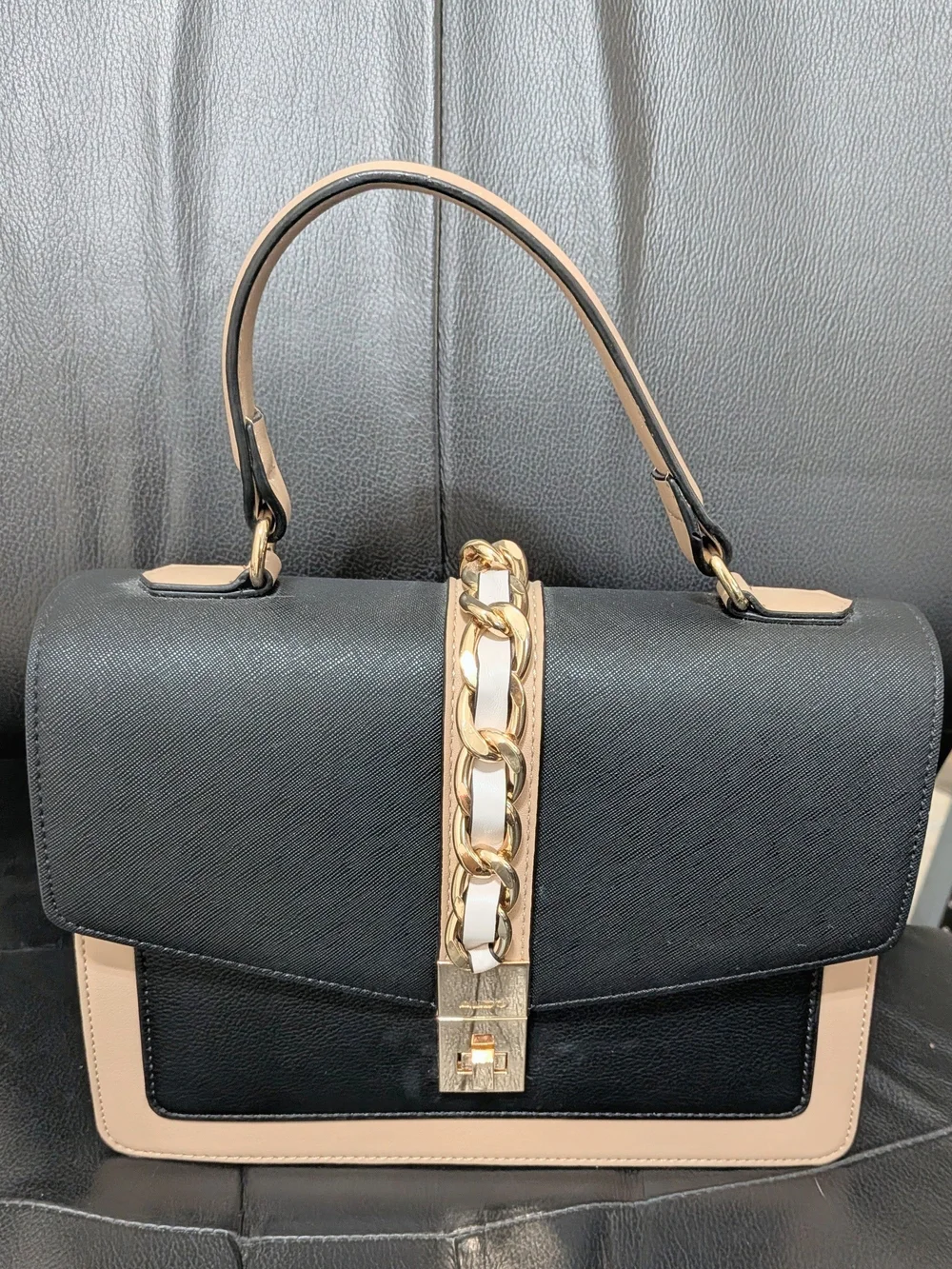 AldoTwo-Tone Black and Beige Top-Handle Satchel